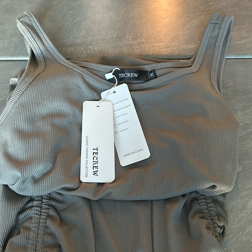 NWT tecrew gray bodycon sundress midi with tie sides size medium